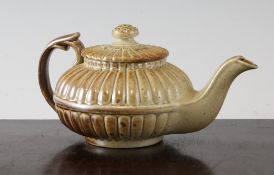 A small Brampton saltglazed stoneware teapot by S & H Briddon, c.1855, with compressed globular