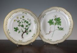 Two Royal Copenhagen Flora Danica plates, 20th century, each decorated with flower specimens