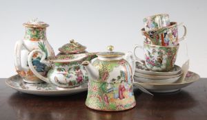 A group of Chinese Canton decorated famille rose tea and coffee wares, 19th century, to include a