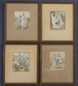 Late 19th century English School14 watercolours,A set of 6 Old English Customs, 4.5 x 4in. and a