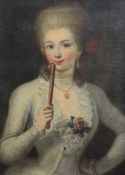 18th century Continental Schooloil on canvas,Portrait of a lady holding a fan,27 x 20.5in.
