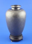An early 20th century Japanese silver baluster vase, with faux basket weave decoration, maker`s