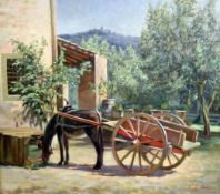Sigurd Sölver Schou (Danish, 1875-1944)oil on canvas,Donkey cart at Settignano, Italy,signed and
