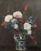 § Ethel Sands (1873-1962)oil on canvas,Still life of flowers in a Delft vase,24 x 19in.