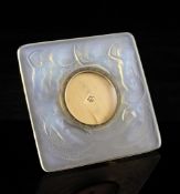 A Rene Lalique Naiades opalescent glass pendulettes case, design 1926, with original bezel and