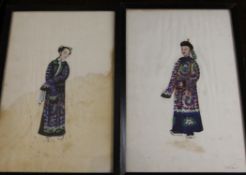 Five Chinese School pith paintings of Qing court figures, first half 19th century, 27.5 x 18cm.