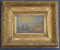 N. Bucklandoil on wooden panel,Fishing boats along the coast,signed,5.5 x 8in.