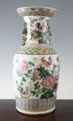 A Chinese famille rose vase, late 19th / early 20th century, painted with chickens amid flowers and