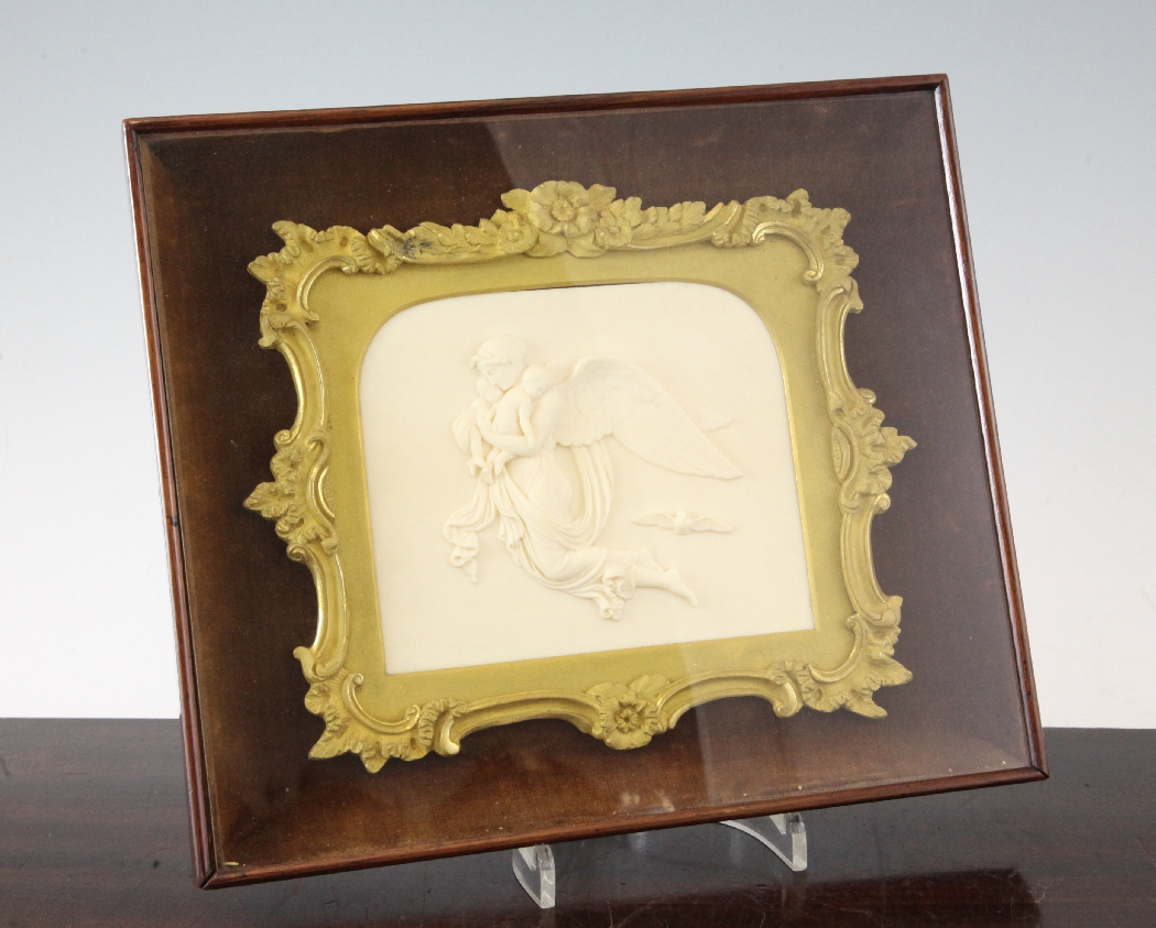 After Bertel Thorvaldsen. A relief carved ivory plaque of `Night`, depicting a classical winged