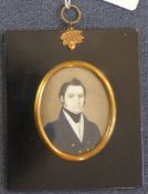 19th century English Schooltwo oils on ivory,Miniatures of gentleman,2.75 x 2.5in.