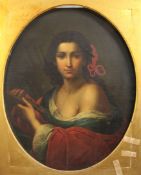 19th century Italian Schooloil on canvas,Portrait of a lady holding a flute,framed to the oval,24 x