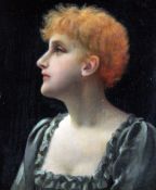 Charles Frederick Lowcock (1878-1922)oil on wooden panel,Portrait of a red haired beauty,signed and