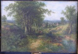 Frederick John Railton (fl.1846-66)oil on canvas,Figures in a wooded valley,signed,80 x 12in.