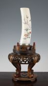 A Japanese Shibayama style inlaid ivory tusk vase, Taisho period, inlaid with various material and