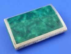 A 1920`s continental engraved silver and malachite cigarette case, of rectangular form, with