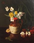T.M.Boil on canvas,Still life of flowers in a stoneware jug,monogrammed and dated 1885,21 x 17in.