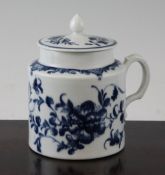 A Worcester `Mansfield` pattern mustard pot and cover, c.1770, the cylindrical form painted in