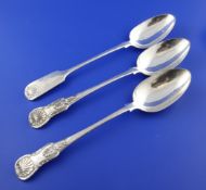 A pair of Victorian provincial silver King`s pattern basting spoons, with engraved initial, John