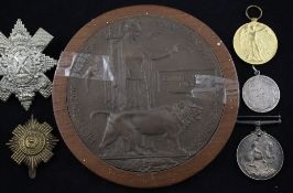 A WWI bronze death plaque to Charles Hurry Eadie, a BWM and Victory to Private P. Eadie Royal