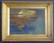 Attributed to John Guthrie (Exh.1880-1905)oil on board,Angel amongst clouds, 11.5 x 15.5in. and two