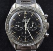 A gentleman`s 1960`s stainless steel Omega Speedmaster Professional manual wind wrist watch, the