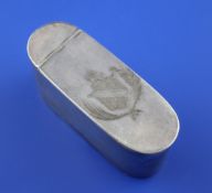 A George III silver snuff box, of raised oval form, with engraved armorial, Charles Makemeid?,