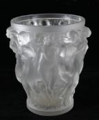 A Lalique Bacchantes frosted glass vase, post war, engraved mark `Lalique France`, 9.75in.