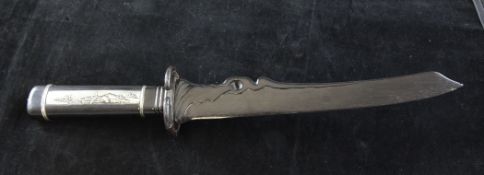An early 20th century Gorham & Co ebony letter opener, modelled as a Japanese Tanto, the handle