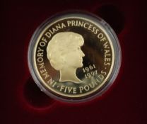 A cased Royal Mint limited edition Diana, Princess of Wales Gold Proof Memorial (£5) Coin, with