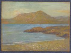Julius Olsson (1864-1942)oil on wooden panel,Coastal landscape,signed,10 x 14in., unframed