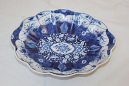 A Worcester `Kang Hsi Lotus` pattern ovular dish, c.1770, decorated in underglaze blue with