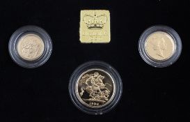 A cased Royal Mint limited edition 1990 Gold Proof Sovereign Three Coin Set, with certificate, no.