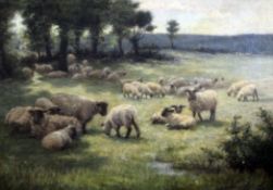 Edgar Wills (fl.1874-1893)oil on canvas,`Where the Nibbling Flock does Stray`,signed and dated