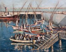 George William Pilkington (1879-1958)oil on canvas,Dhows in harbour,signed,16 x 20in.