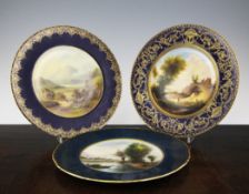 Three Royal Worcester landscape plates, painted by James Stinton & S.H. Evans, c.1930-32, the James