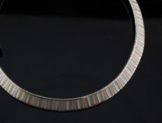 A three colour 9ct gold necklace, 35 grams, 15.75in.