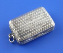 A George III silver rectangular vinaigrette, with reeded decoration and later? bale, William