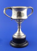 A George V silver two handled presentation trophy cup, with Auto Cycle Union related inscription,