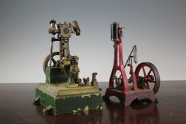 A live steam model of a vertical engine, on a rectangular stepped base, 8in., together with another