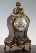 A French red boulle 8-day mantel clock, 13in.