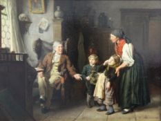Felix Schlesinger (1833-1910)oil on wooden panel,`Talking to father`,signed,15 x 20in.