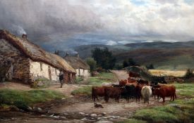 Charles Edward Johnson (1832-1913)oil on canvas,`A Highland Clachan`,signed and dated 1876 and