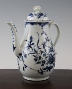A Worcester `Mansfield` pattern coffee pot and cover, of baluster form, painted in underglaze blue