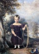 Circle of Adam Buck (1759-1833)watercolour,Portrait of a child standing holding a hoop in parkland,