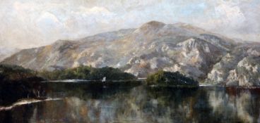 Theodore Hines (fl.1876-1889)oil on canvas,`Loch Katrine`,signed,8 x 16in.