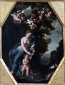 Neapolitan Schooloil on copper,Venus and Cupid in a landscape with putti and floral garlands,