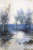 Jules Francois Achille Ambroise (c.1886)watercolour,A woodland stream,signed and dated 1903,5 x 3.