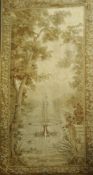 A 19th century rectangular Aubusson wall tapestry, depicting swans and a fountain within a tree