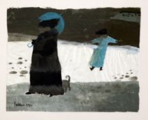 § Mary Fedden (1915 - )watercolour with gouache,Women and cats in a landscape,signed and dated