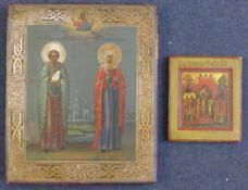 Russian School2 oils on wooden panels,St Alessandro and Aliconia and Crucifixion scene,10.5 x 9in.